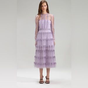 Self Portrait Lilac Tiered Midi Dress